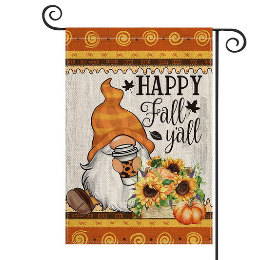 AVOIN colorlife Happy Fall Y'all Pumpkin Garden Flag Vertical Double Sided Gnome Sunflower, Wood Farmhouse Autumn Thanksgiving Flag Holiday Yard Outdoor Decoration 12.5 x 18 Inch