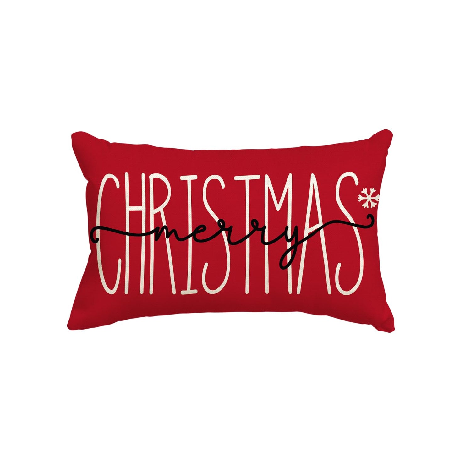 Merry Christmas Red Throw Pillow Cover, 12 x 20 Inch Winter Holiday Cushion Case Decoration for Sofa Couch