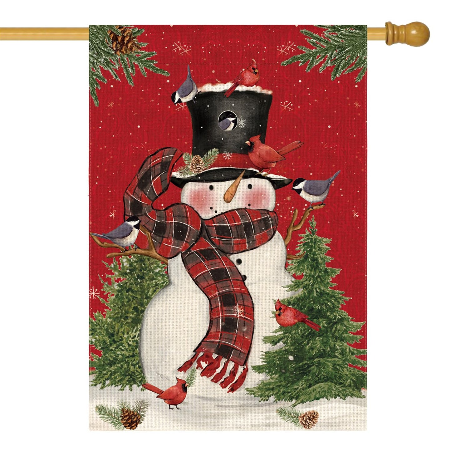 AVOIN colorlife Snowman with Scarf Christmas House Flag 28x40 Inch Double Sided, Cardinal Winter Farmhouse Yard Outdoor Decorative Flag