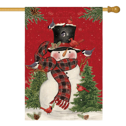 AVOIN colorlife Snowman with Scarf Christmas House Flag 28x40 Inch Double Sided, Cardinal Winter Farmhouse Yard Outdoor Decorative Flag
