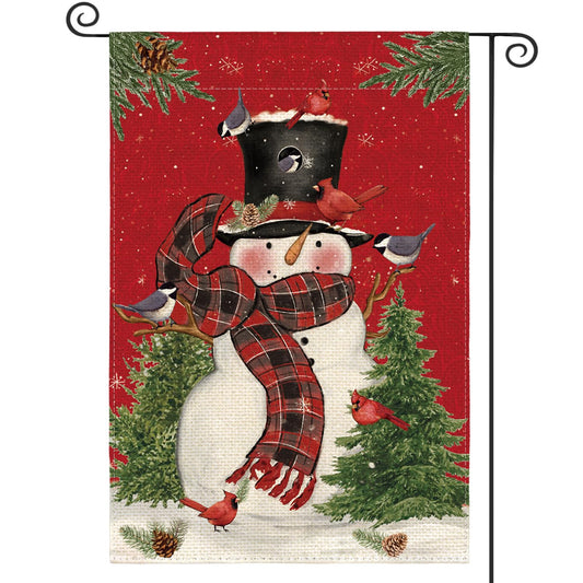 AVOIN colorlife Snowman with Scarf Christmas Garden Flag 12x18 Inch Double Sided, Cardinal Winter Farmhouse Yard Outdoor Decorative Flag
