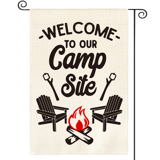 AVOIN colorlife Welcome To Our Camp Site Garden Flag Vertical Double Sided, Cottage Log Fire Chair Flag Yard Outdoor Decoration 12.5 x 18 Inch