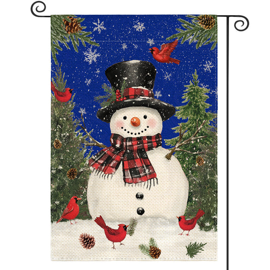 AVOIN colorlife Blue Snowman with Scarf Christmas Garden Flag 12x18 Inch Double Sided, Cardinal Winter Farmhouse Yard Outdoor Decorative Flag