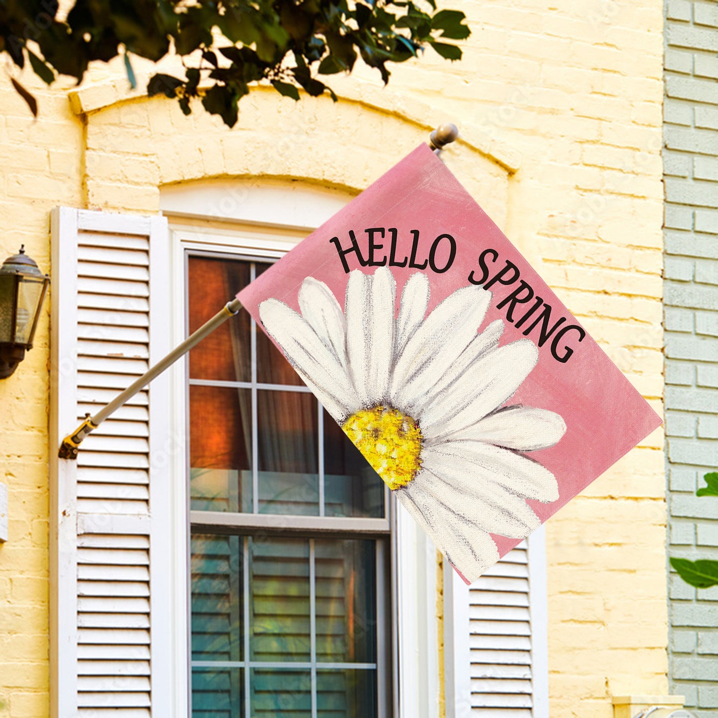 AVOIN colorlife Hello Spring House Flag 28x40 Inch Double Sided Outside, Floral Daisy Yard Outdoor Flag Pink…