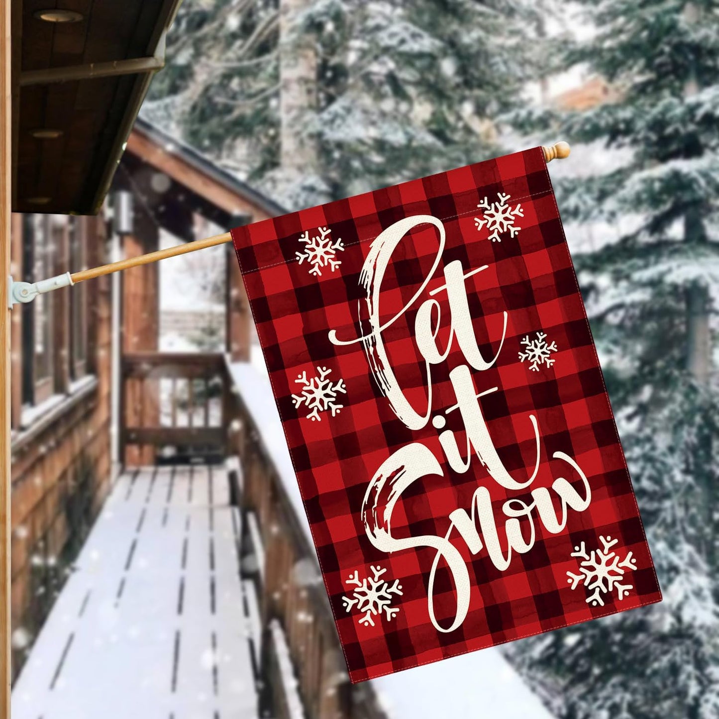AVOIN colorlife Watercolor Buffalo Plaid Let it Snow House Flag Double Sided, Christmas Winter Holiday Yard Outdoor Decorative Flag 28 x 40 Inch