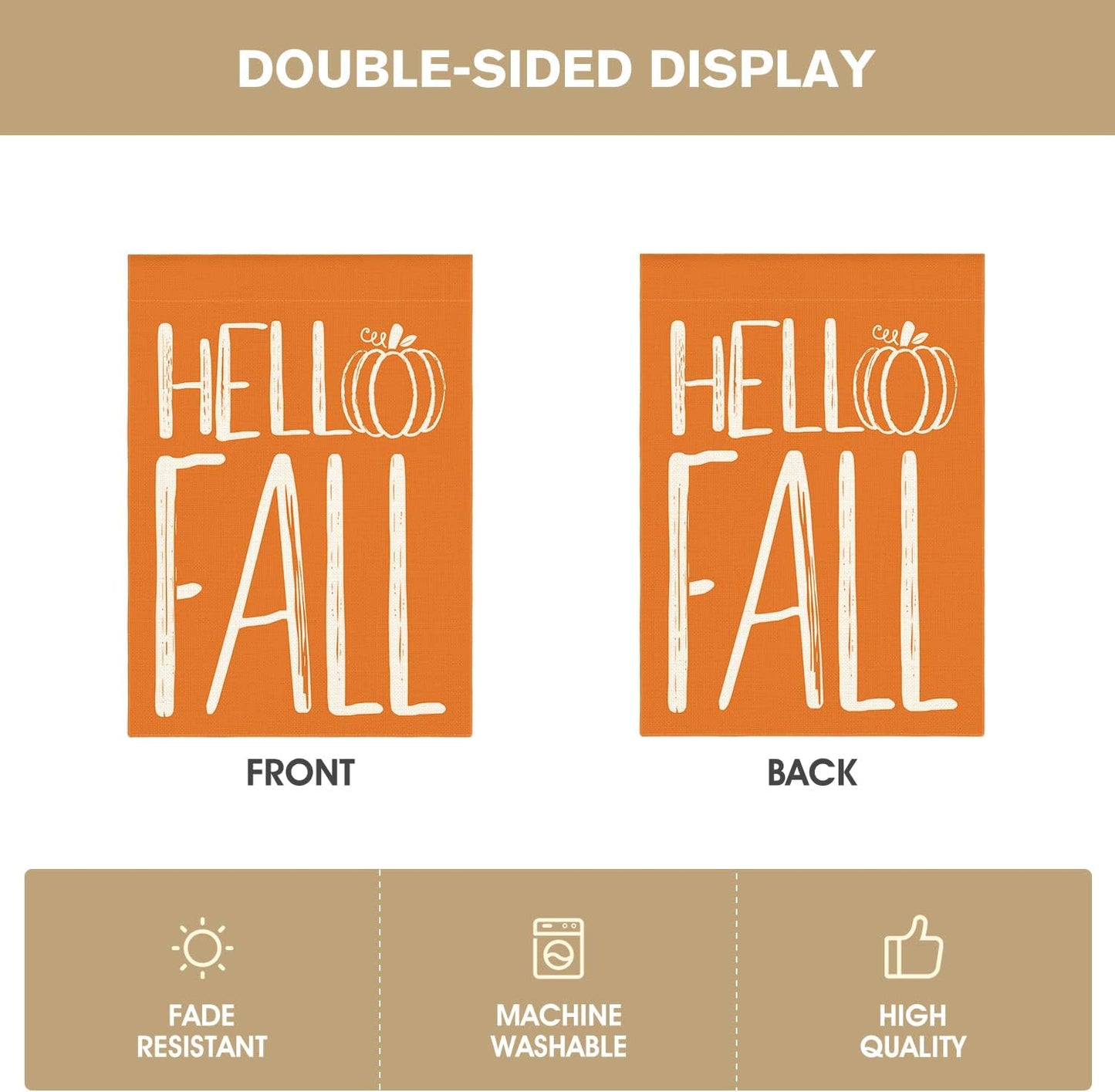 AVOIN colorlife Hello Fall Pumpkin House Flag 28x40 Inch Double Sided Outside, Autumn Seasonal Rustic Yard Outdoor Decorative Flag