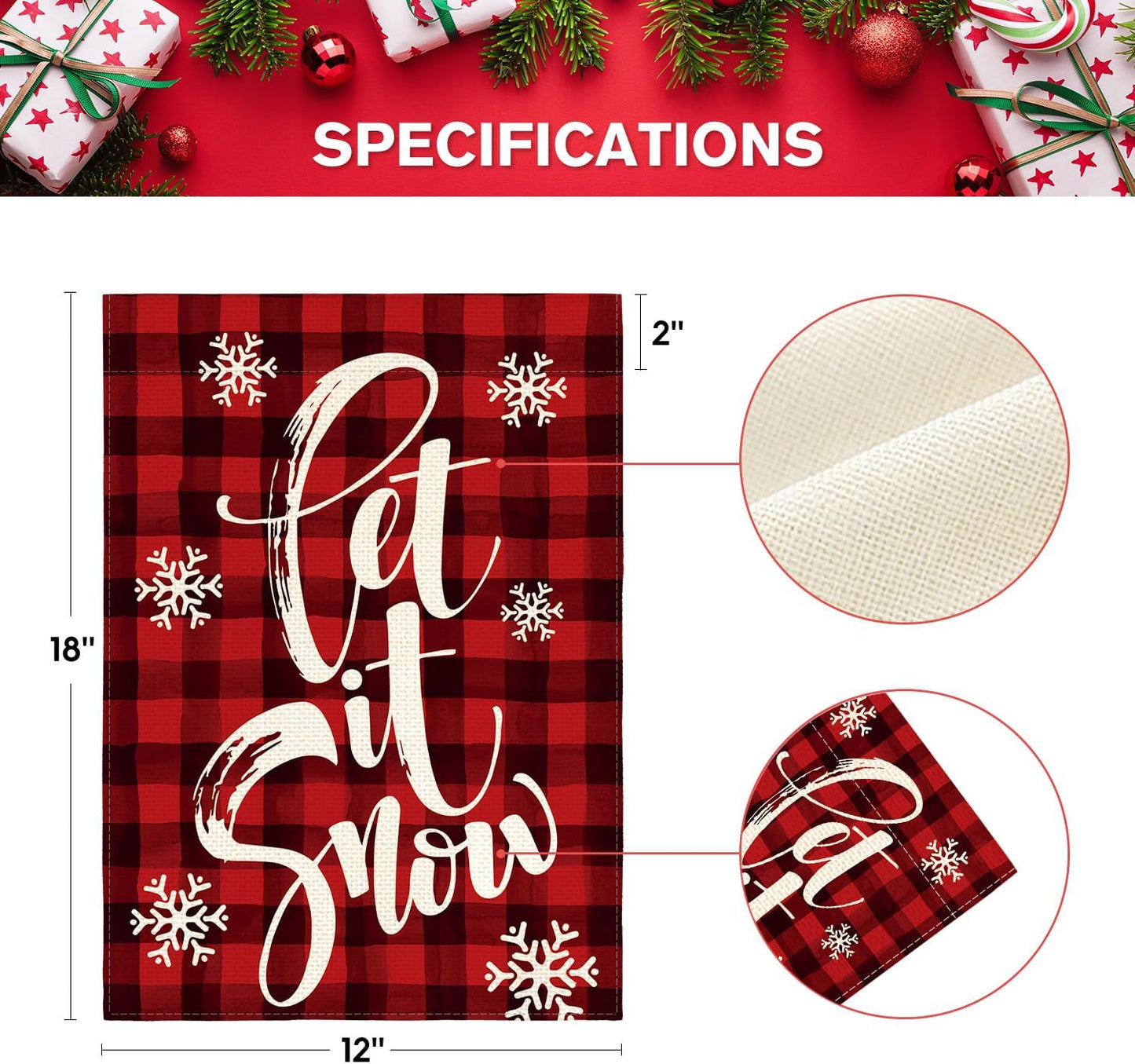 AVOIN colorlife Watercolor Buffalo Plaid Let it Snow Garden Flag Double Sided, Christmas Winter Holiday Yard Outdoor Decorative Flag 12 x 18 Inch