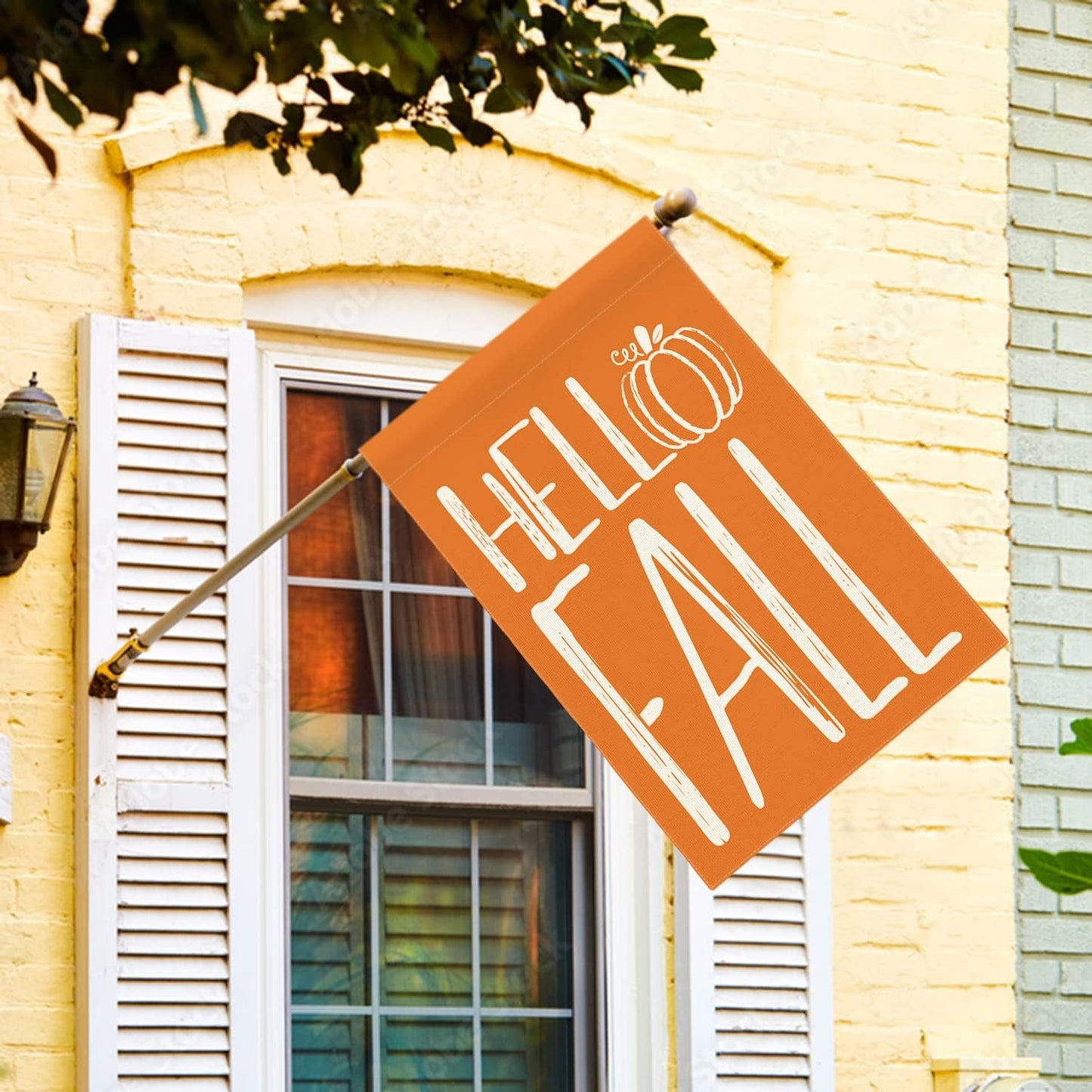 AVOIN colorlife Hello Fall Pumpkin House Flag 28x40 Inch Double Sided Outside, Autumn Seasonal Rustic Yard Outdoor Decorative Flag