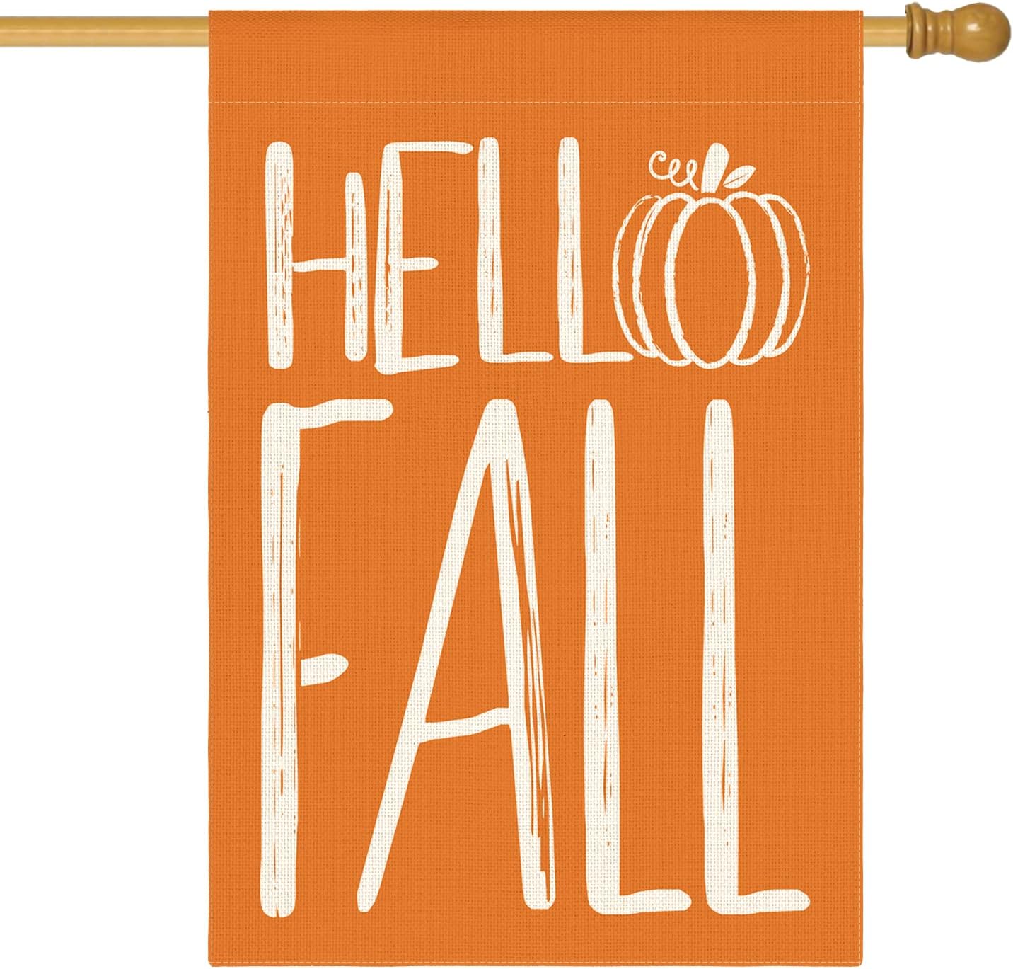 AVOIN colorlife Hello Fall Pumpkin House Flag 28x40 Inch Double Sided Outside, Autumn Seasonal Rustic Yard Outdoor Decorative Flag