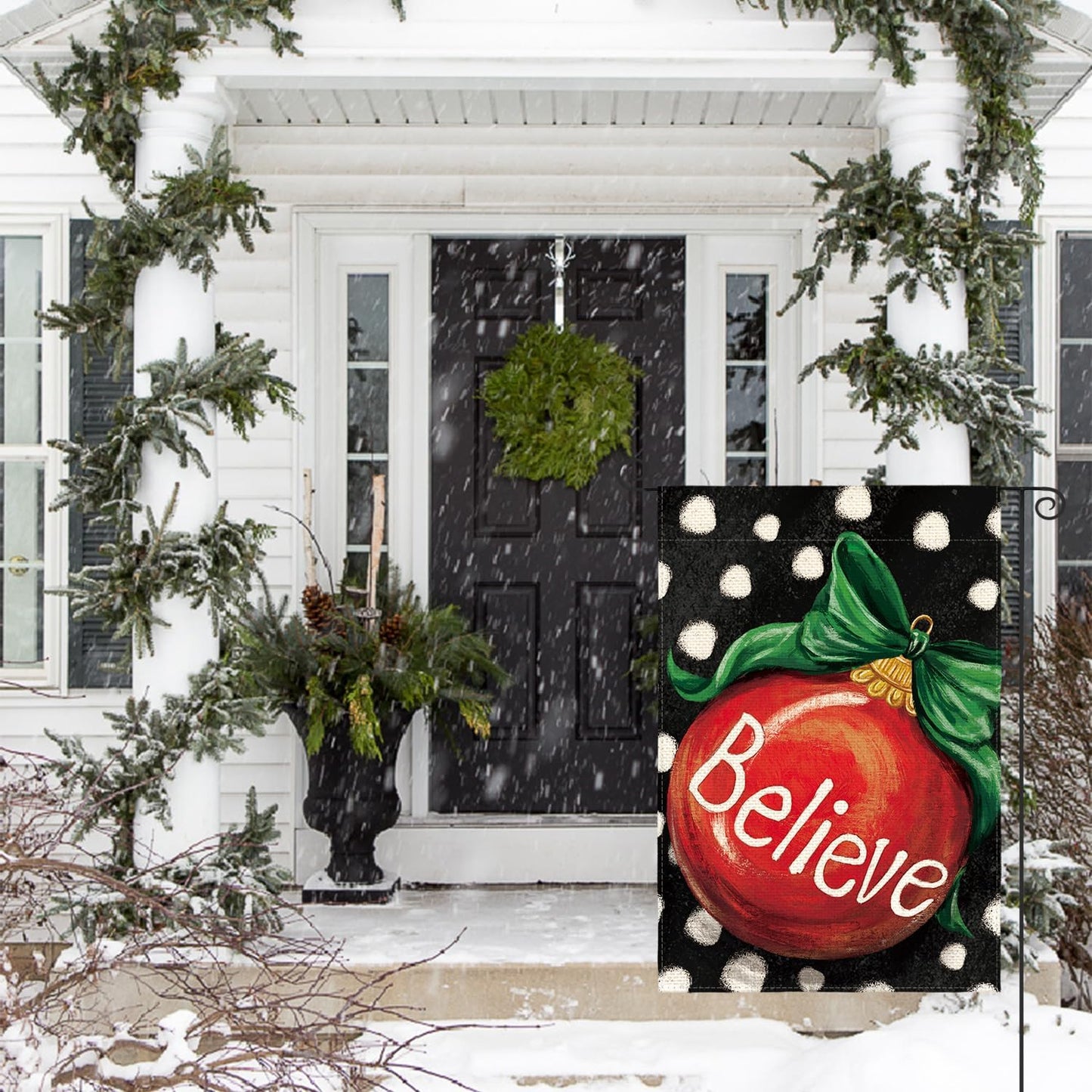 AVOIN colorlife Polka Dot Believe Christmas Garden Flag 12x18 Inch Double Sided, Ornament Baubles Winter Farmhouse Yard Outdoor Decorative Flag