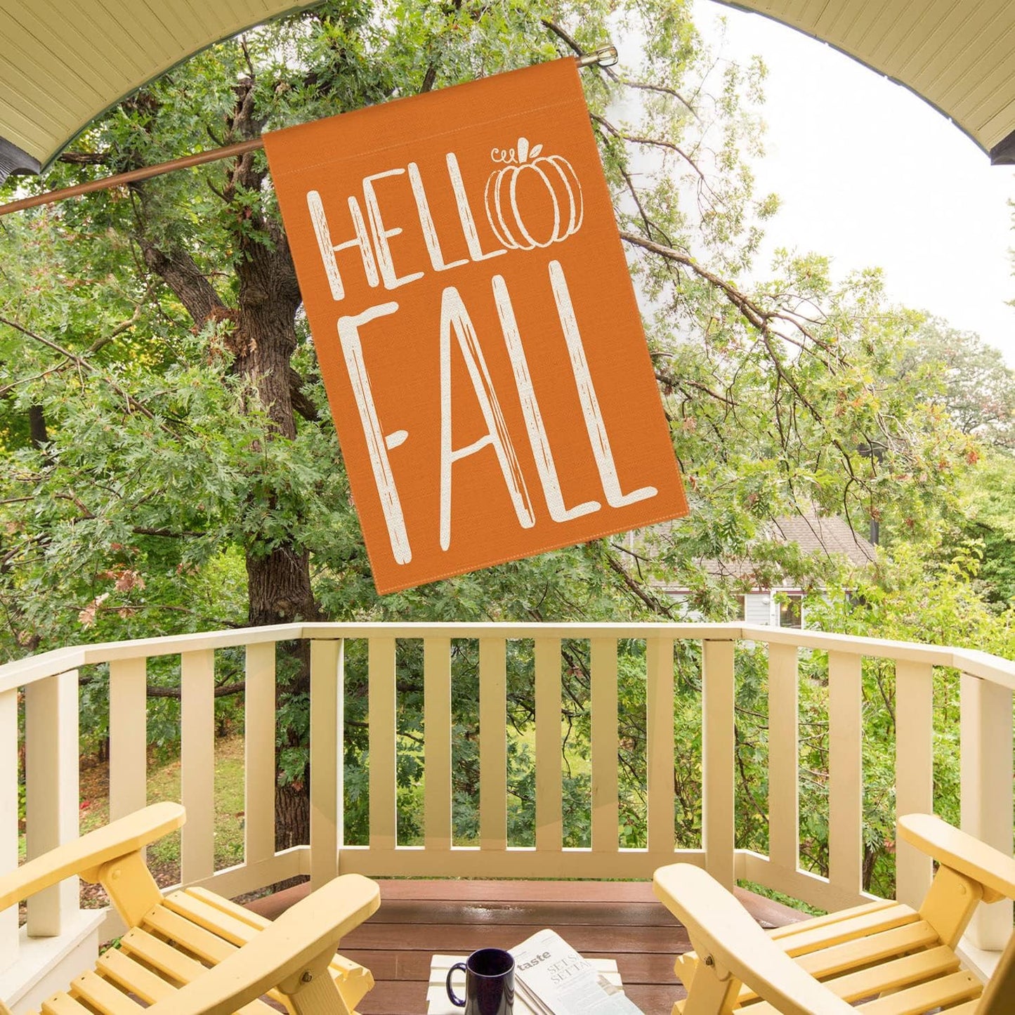 AVOIN colorlife Hello Fall Pumpkin House Flag 28x40 Inch Double Sided Outside, Autumn Seasonal Rustic Yard Outdoor Decorative Flag