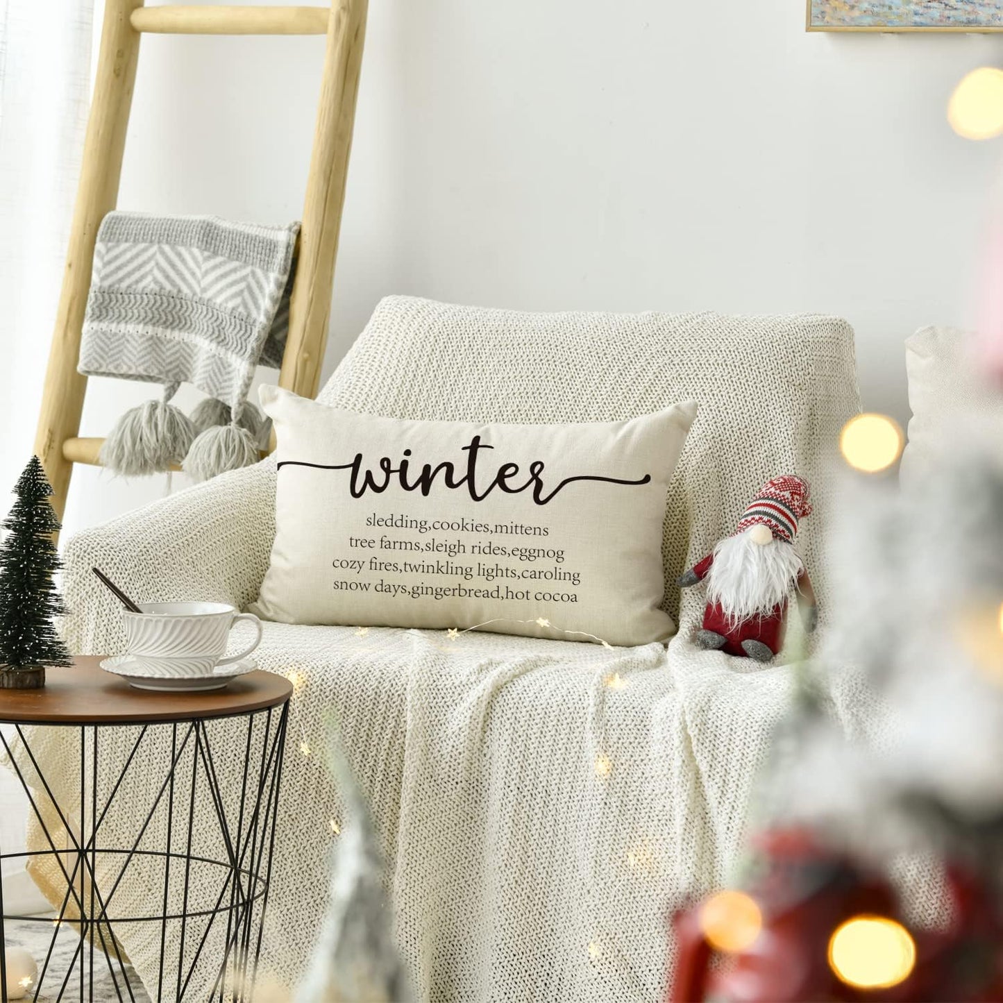AVOIN colorlife Winter Saying Throw Pillow Cover, 12 x 20 Inch Christmas Holiday Party Cushion Case Decoration for Sofa Couch