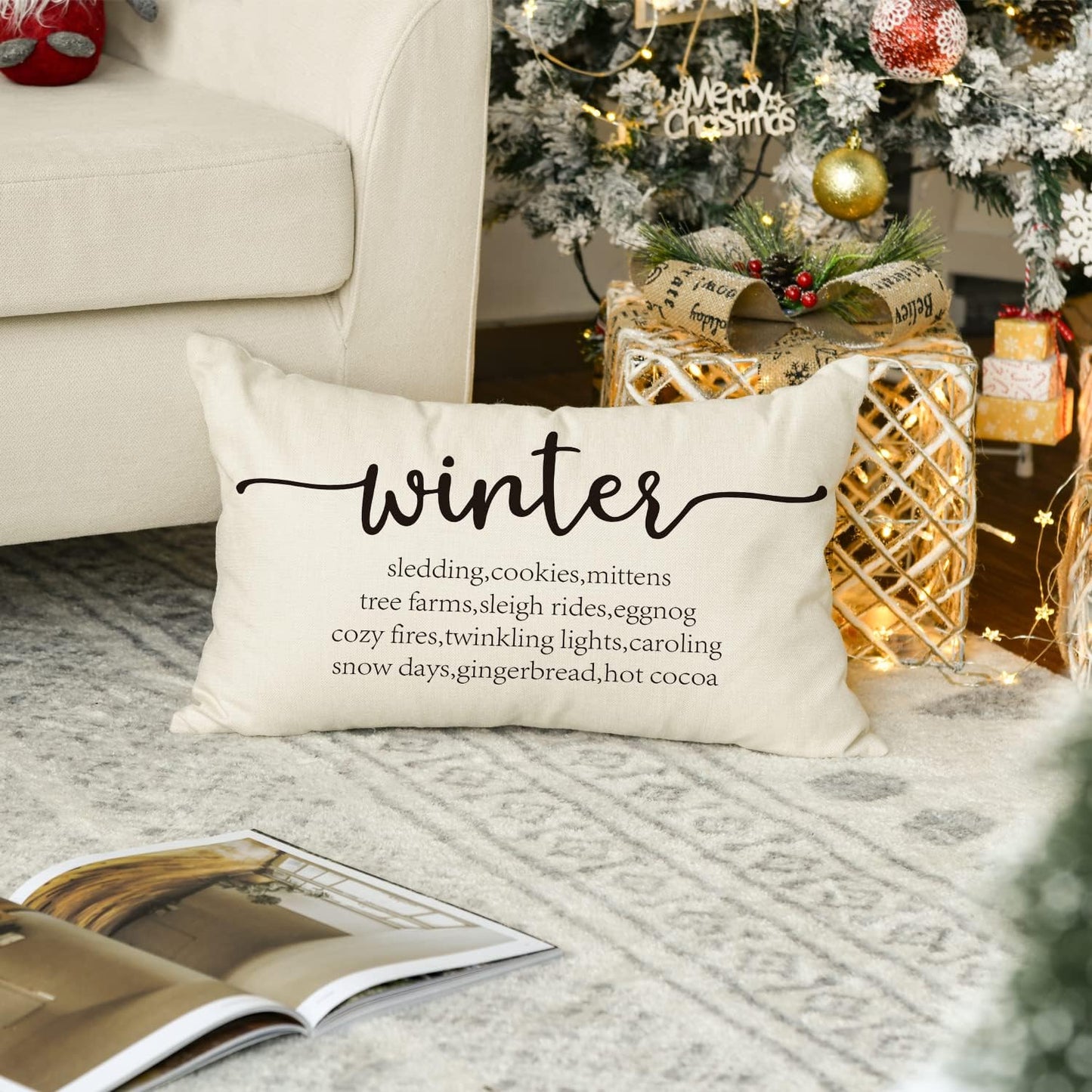 AVOIN colorlife Winter Saying Throw Pillow Cover, 12 x 20 Inch Christmas Holiday Party Cushion Case Decoration for Sofa Couch