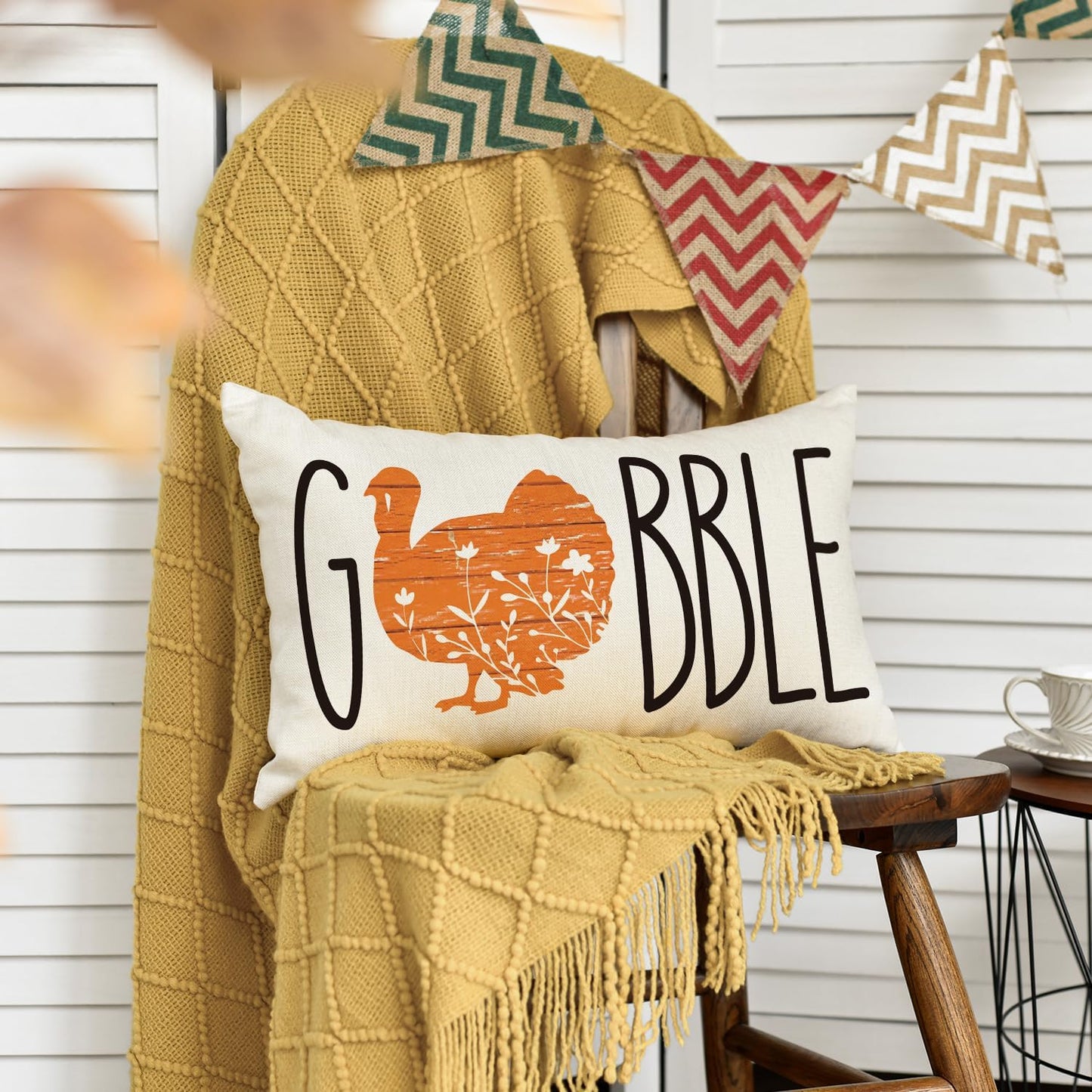 AVOIN colorlife Gobble Thanksgiving Turkey Throw Pillow Cover, 12 x 20 Inch Thanksgiving Fall Cushion Case for Sofa Couch