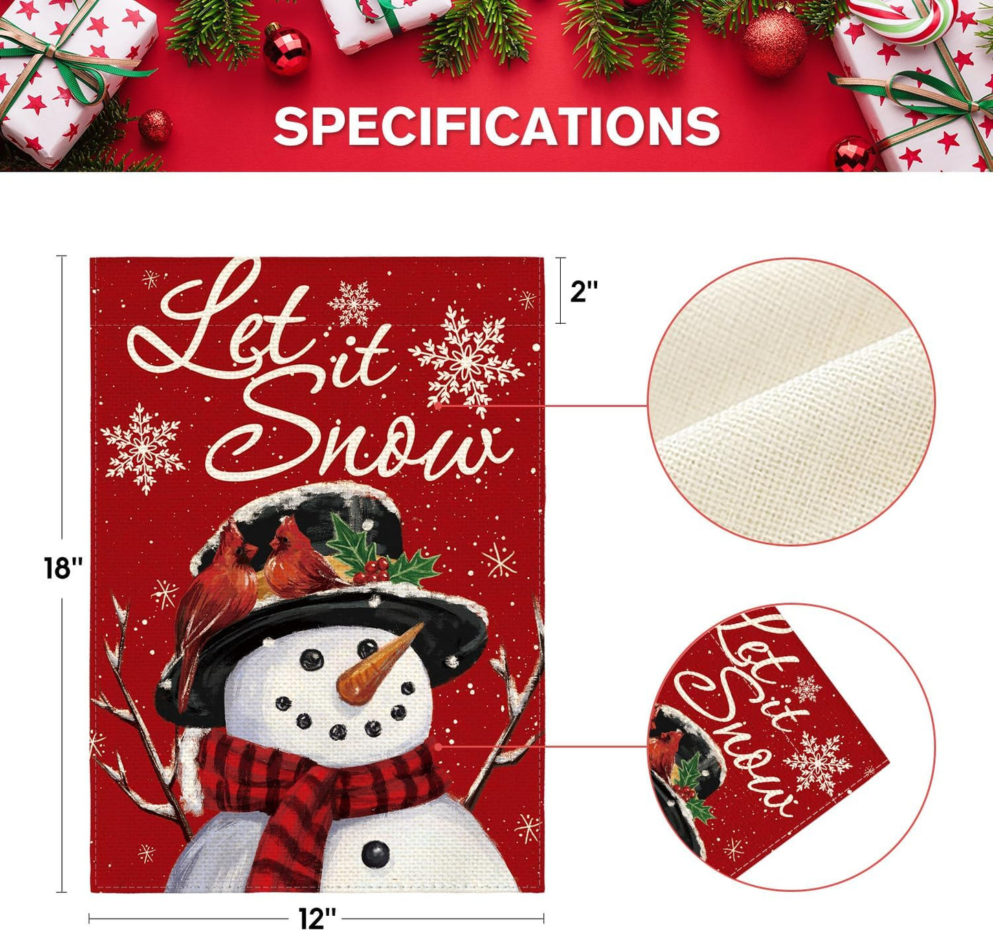 AVOIN colorlife Let It Snow Snowman Snowflake Christmas Garden Flag 12x18 Inch Double Sided, Red Winter Farmhouse Yard Outdoor Decorative Flag