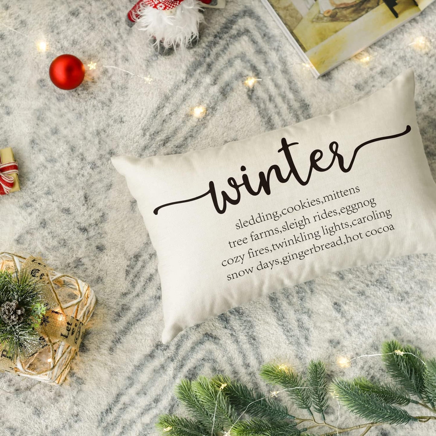 AVOIN colorlife Winter Saying Throw Pillow Cover, 12 x 20 Inch Christmas Holiday Party Cushion Case Decoration for Sofa Couch