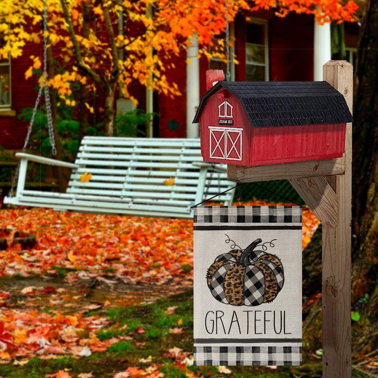 AVOIN Fall Grateful Watercolor Buffalo Check Plaid Leopard Pumpkin Garden Flag Vertical Double Sized, Seasonal Autumn Thanksgiving Yard Outdoor Decoration 12.5 x 18 Inch
