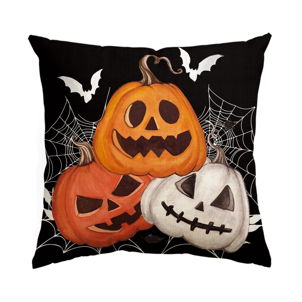 Jack-O'-Lantern Spider Web Halloween Throw Pillow Cover 18 x 18 Inch Black Decorative Outdoor Cushion Covers