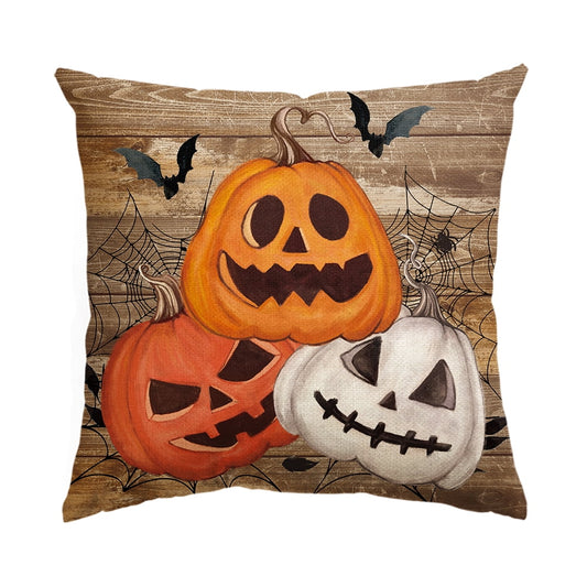 Jack-O'-Lantern Spider Web Halloween Throw Pillow Cover 18 x 18 Inch Wood Decorative Outdoor Cushion Covers