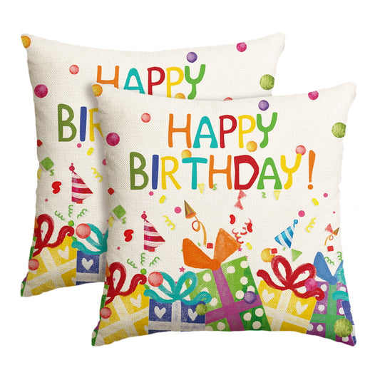 Sm:)e Happy Birthday Throw Pillow Cover Set of 2, 18 x 18 Inch Birthday Gift Cushion Case Outdoor Decoration for Sofa Couch Farmhouse