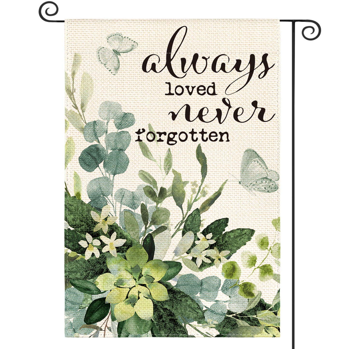 AVOIN colorlife Always Loved Never Forgotten Memorial Garden Flag 12x18 Inch Double Sided Outside, Eucalyptus Spring Summer Yard Outdoor Decoration