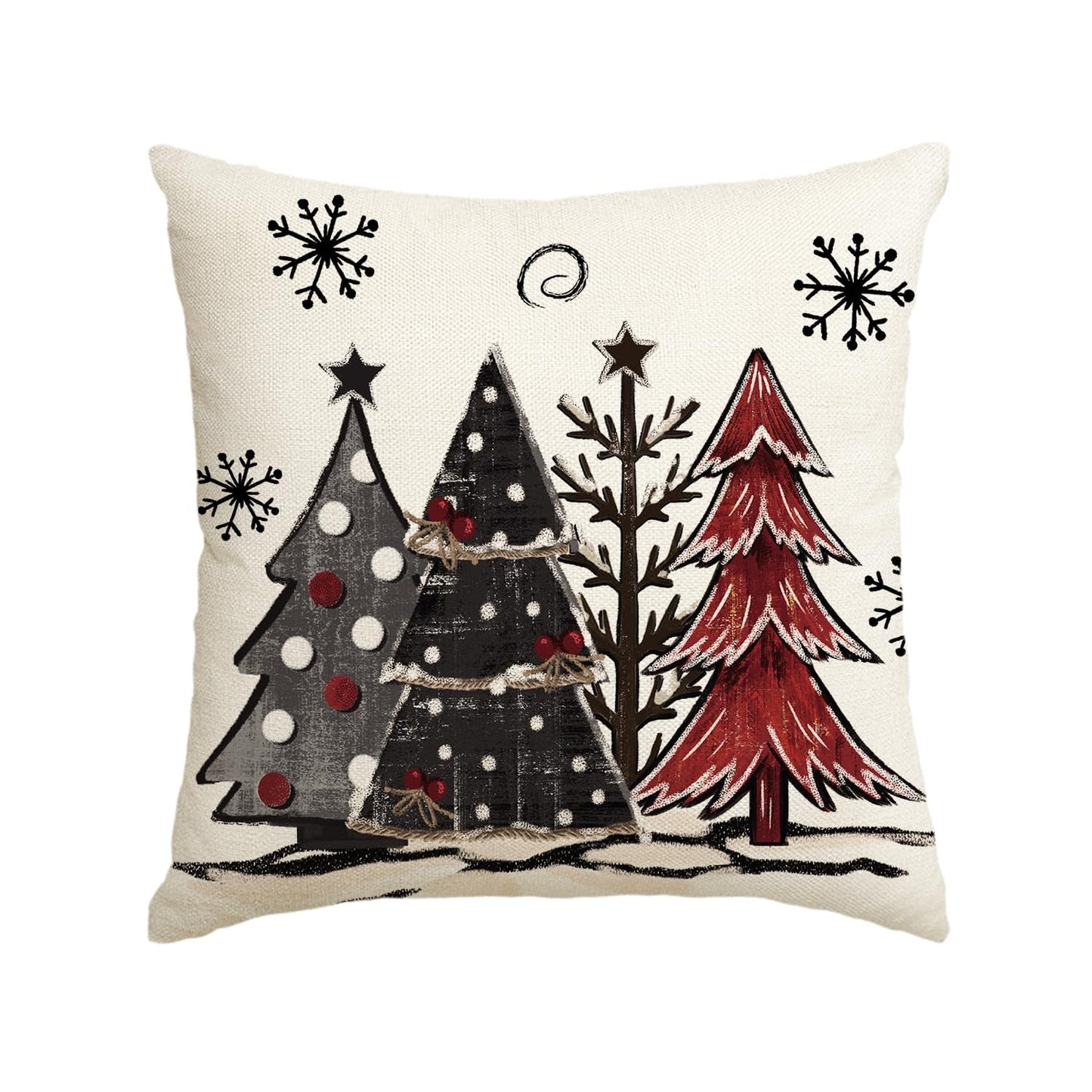 Watercolor Christmas Tree Throw Pillow Cover, 18 x 18 Inch Winter Holiday Party Cushion Case Decoration for Sofa Couch