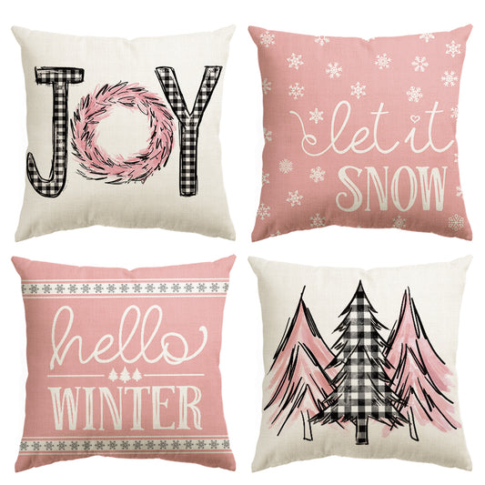 Merry Christmas Let It Snow Throw Pillow Covers Set of 4