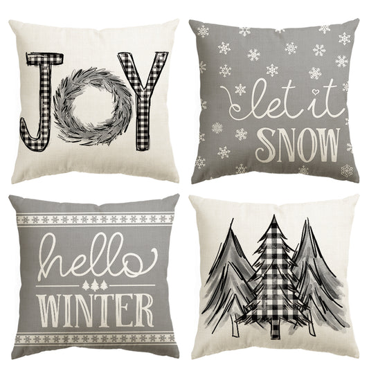 Merry Christmas Let It Snow Throw Pillow Covers Set of 4