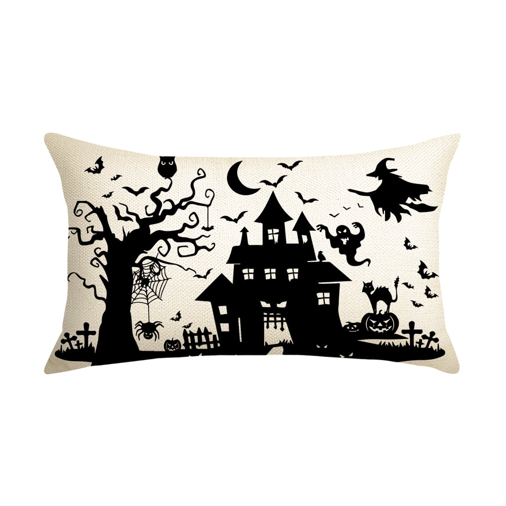 Jack-O'-Lantern Dead Tree Witch Castle Bat Halloween Throw Pillow Cover 12 x 20 Inch Decorative Outdoor Cushion Covers