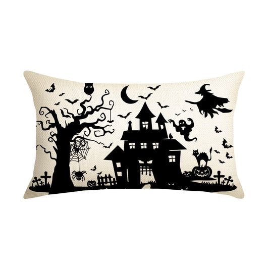 Jack-O'-Lantern Dead Tree Witch Castle Bat Halloween Throw Pillow Cover 12 x 20 Inch Decorative Outdoor Cushion Covers