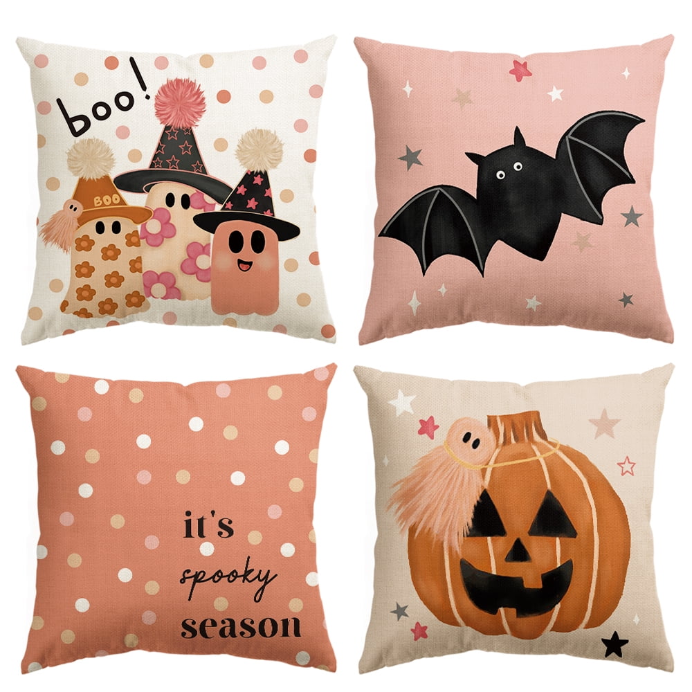 Trick or Treat Bat It's Boo Season Halloween Pillow Covers 18 x 18 Inch Set of 4