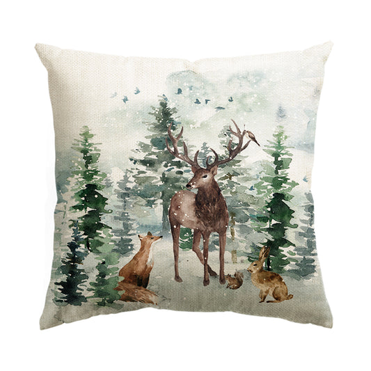 Watercolor Winter Deer Pillow Cover 18x18 Inch