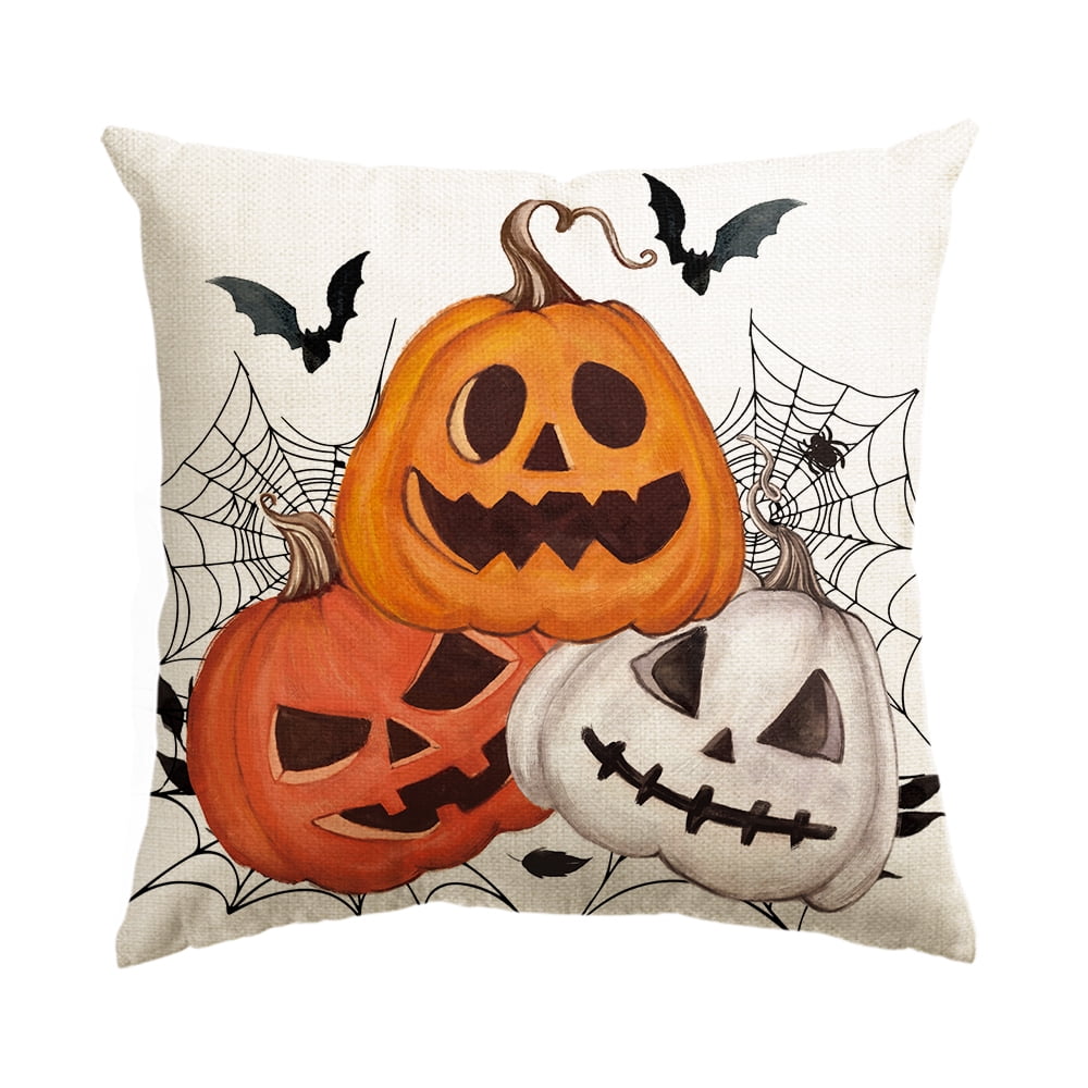 Jack-O'-Lanterns Spider Bat Halloween Pillow Cover 18 x 18 Inch