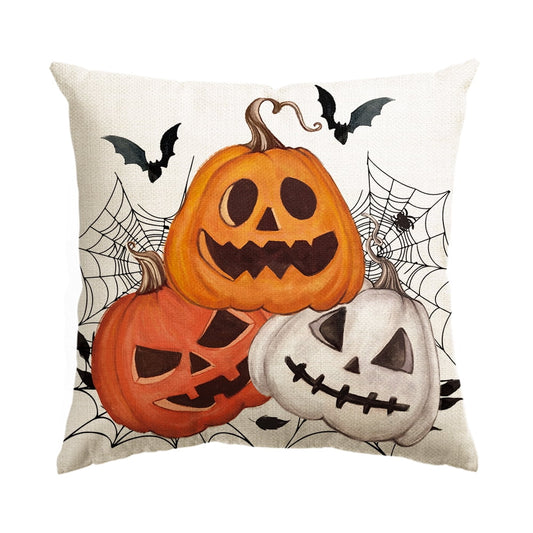 Jack-O'-Lanterns Spider Bat Halloween Pillow Cover 18 x 18 Inch