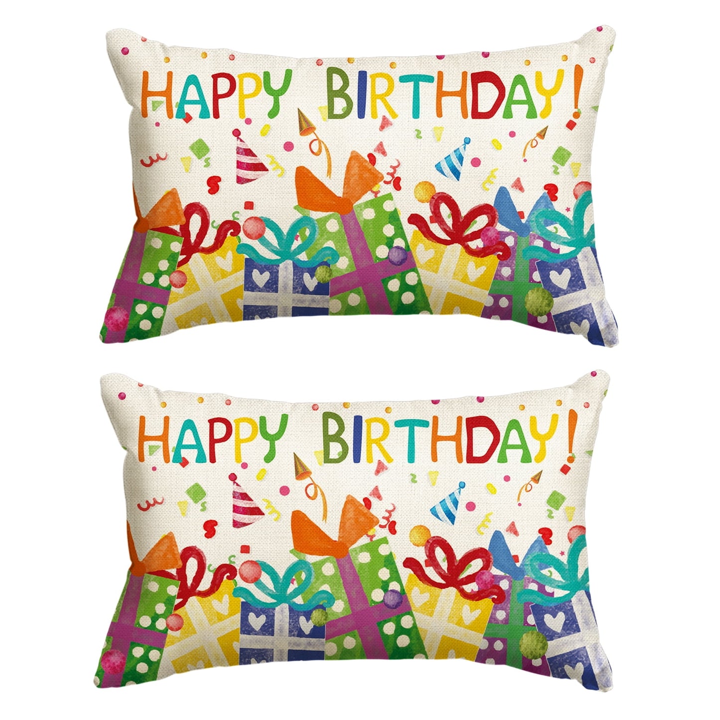 Sm:)e Happy Birthday Throw Pillow Cover Set of 2, 12 x 20 Inch Birthday Gift Cushion Case Outdoor Decoration for Sofa Couch Farmhouse