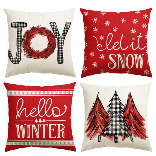 Merry Christmas Let It Snow Throw Pillow Covers Set of 4