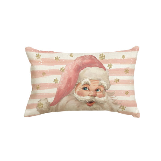 Pink Santa Claus Stripes Throw Pillow Cover, 12 x 20 Inch Pink Christmas Cushion Case Decoration for Sofa Couch