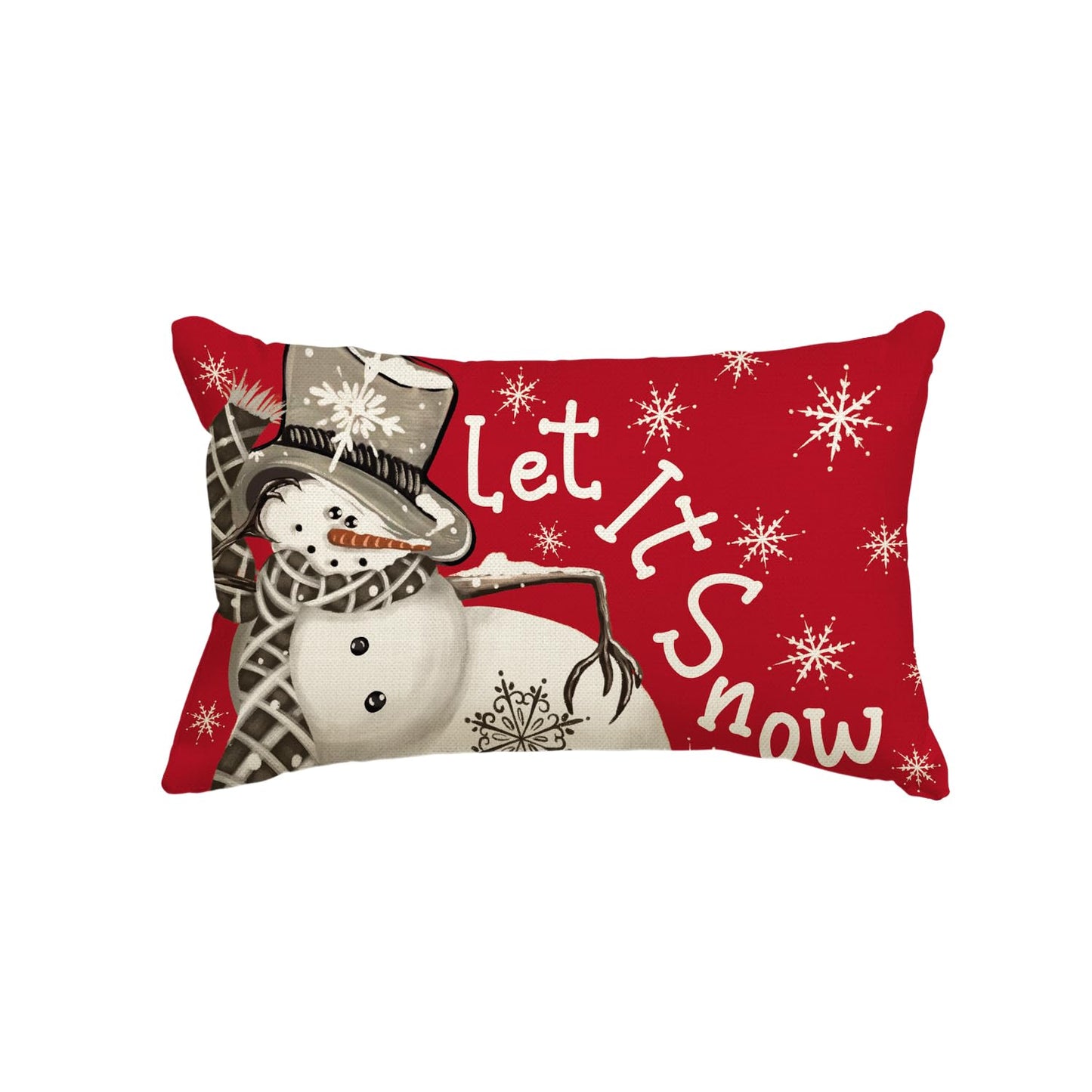 Christmas Winter Polka Dot Snowman I Smell Snow Throw Pillow Cover, 12 x 20 Inch Winter Holiday Cushion Case Decoration for Sofa Couch Red