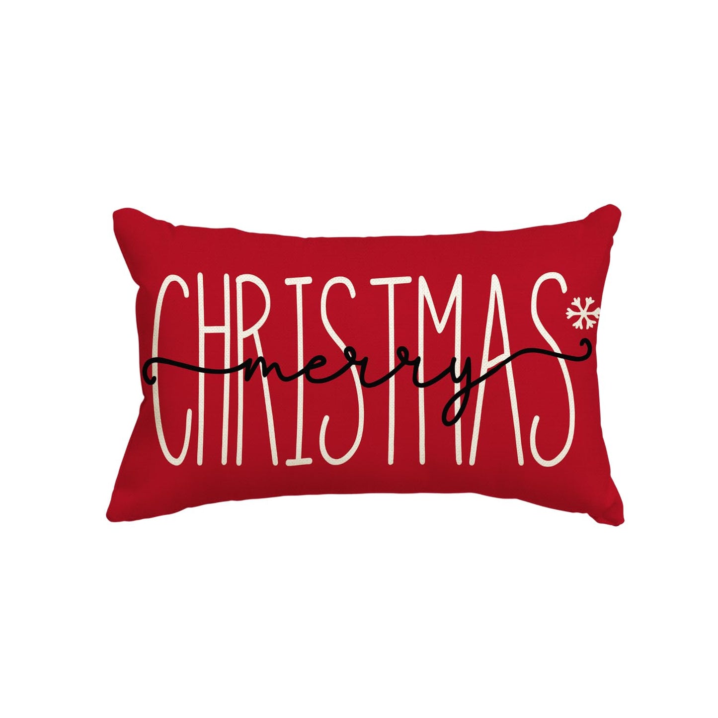 Merry Christmas Red Throw Pillow Cover, 12 x 20 Inch Winter Holiday Cushion Case Decoration for Sofa Couch