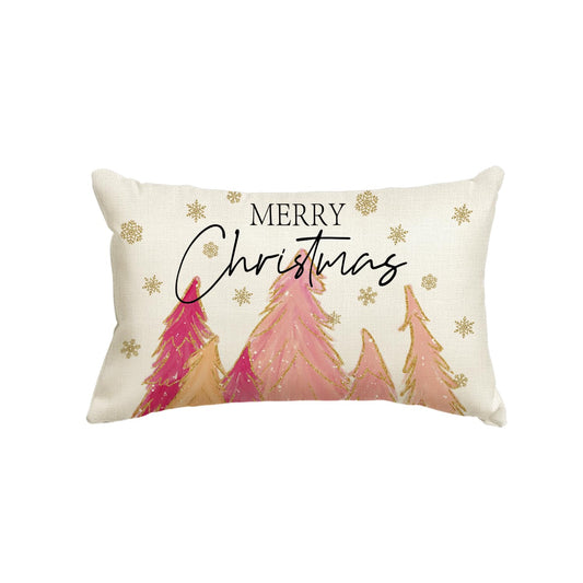 Pink Christmas Tree Merry Christmas Throw Pillow Cover, 12 x 20 Inch Pink Christmas Cushion Case Decoration for Sofa Couch