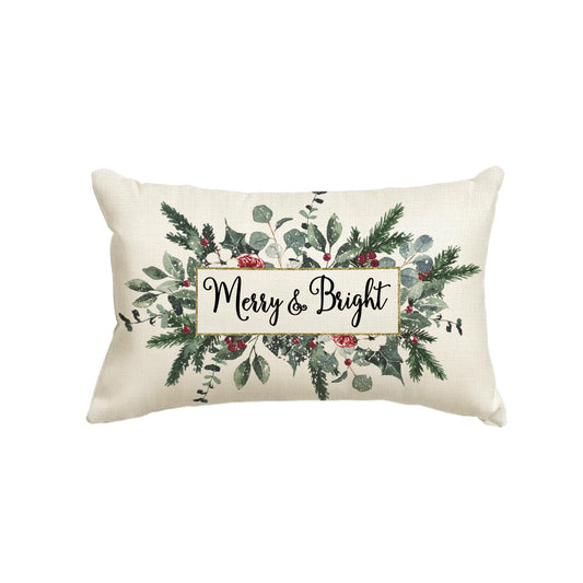 Christmas Merry & Bright Eucalyptus Mistletoe Throw Pillow Cover, 12 x 20 Inch Winter Holiday Cushion Case Decoration for Sofa Couch