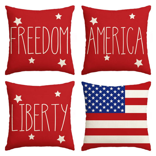 AVOIN colorlife 4th of July Patriotic Saying Throw Pillow Covers, 18 x 18 Inch Freedom America Liberty USA Flag Independence Memorial Day Decorations for Sofa Couch Set of 4