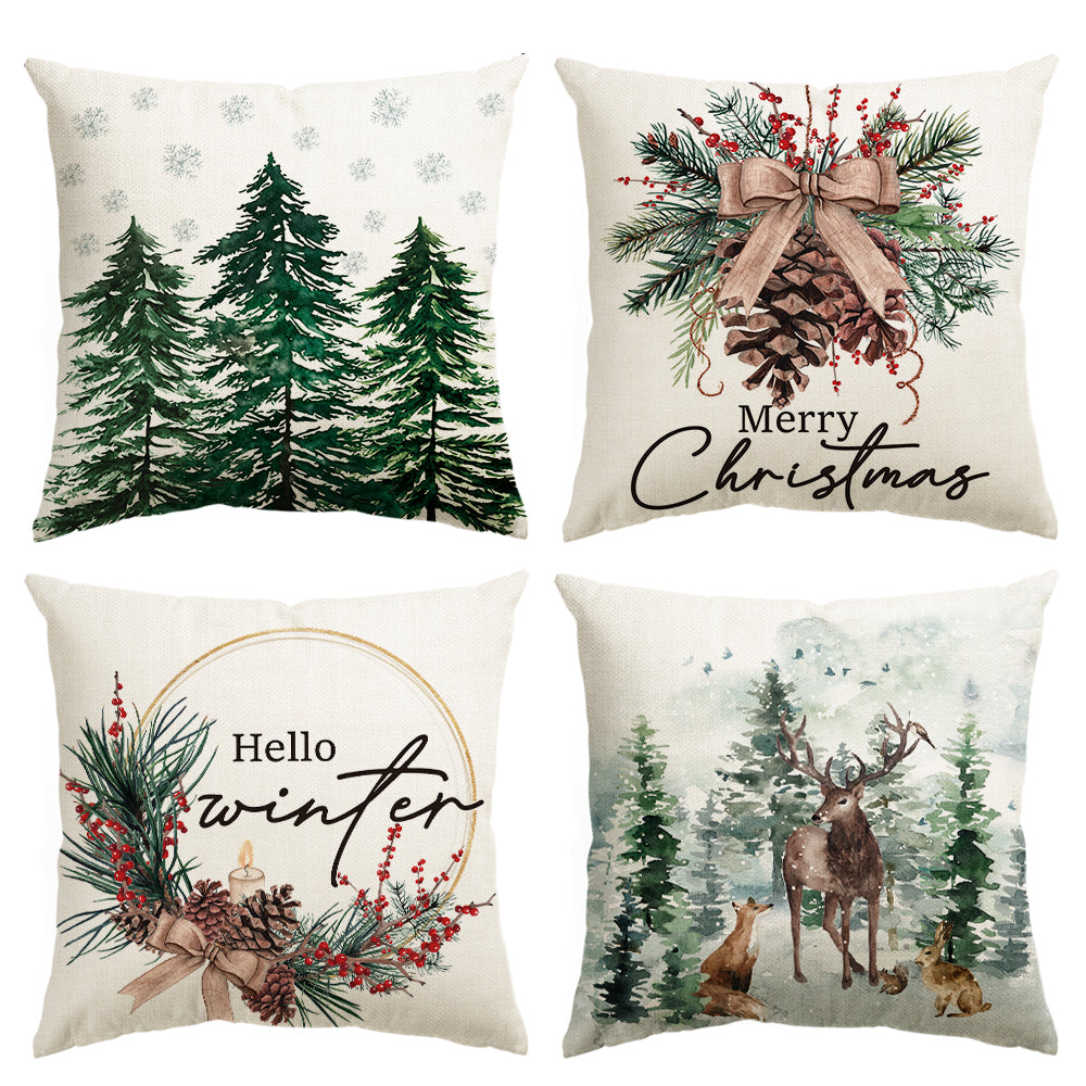 Happy New Year Christmas Pillow Cover Set of 4