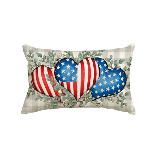 AVOIN colorlife 4th of July Stripes Love Hearts Throw Pillow Cover, 12 x 20 Inch Buffalo Plaid Eucalyptus Leaves Independence Memorial Day Patriotic Decoration for Sofa Couch