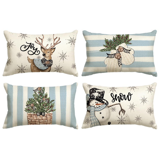 Christmas Snowman Reindeer Gloves Eucalyptus Throw Pillow Covers Set of 4