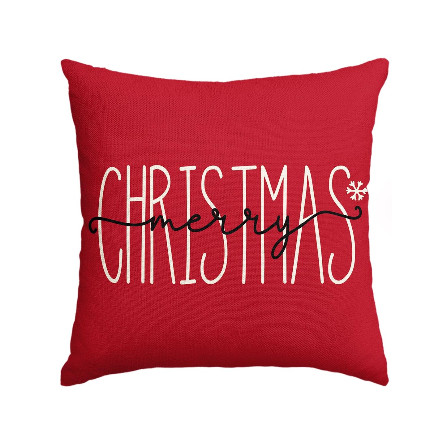 Merry Christmas Red Throw Pillow Cover, 18x18 Inch Winter Holiday Cushion Case Decoration for Sofa Couch