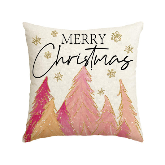 Pink Christmas Tree Merry Christmas Throw Pillow Cover, 18x18 Inch Pink Christmas Cushion Case Decoration for Sofa Couch