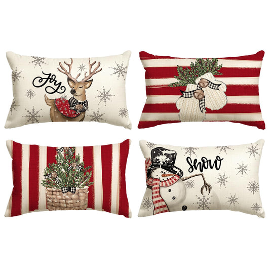 Christmas Snowman Reindeer Gloves Eucalyptus Throw Pillow Covers Set of 4