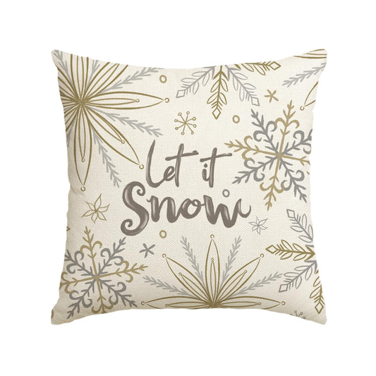 Let It Snow Christmas Snowflake Throw Pillow Cover, 18 x 18 Inch Winter Holiday Cushion Case Decoration for Sofa Couch