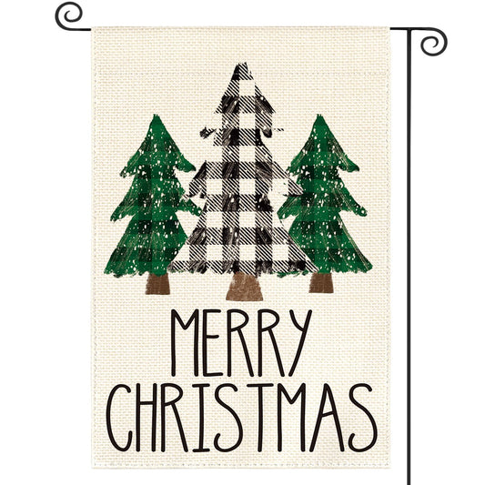 AVOIN colorlife Merry Christmas Garden Flag 12 x 18 Inch Double Sided Outside, Buffalo Plaid Christmas Tree Winter Holiday Yard Outdoor Decorative Flag